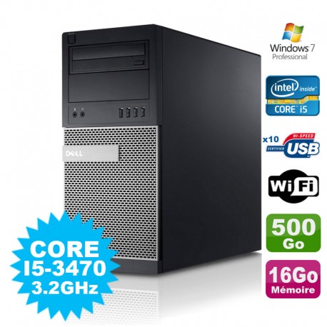 PC Tour Dell Optiplex 7010 Core I5-3470 3.2Ghz 16Go Disque 500Go DVD WIFI Win 7