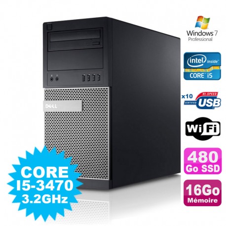 PC Tour Dell Optiplex 7010 Core I5-3470 3.2Ghz 16Go 480Go SSD DVD WIFI Win 7