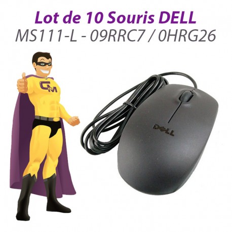 Lot 10x Souris Optique Filaire USB DELL MS111-L 09RRC7 0HRG26 Noire 1000-DPI PC