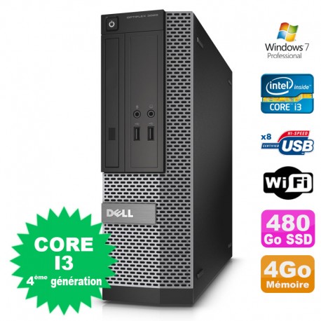 PC Dell Optiplex 3020 SFF Core I3-4130 3.4GHz 4Go Disque 480Go SSD DVD Wifi W7