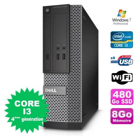 PC Dell Optiplex 3020 SFF Core I3-4130 3.4GHz 8Go Disque 480Go SSD DVD Wifi W7