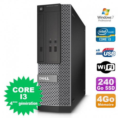 PC Dell Optiplex 3020 SFF Core I3-4130 3.4GHz 4Go Disque 240Go SSD DVD Wifi W7