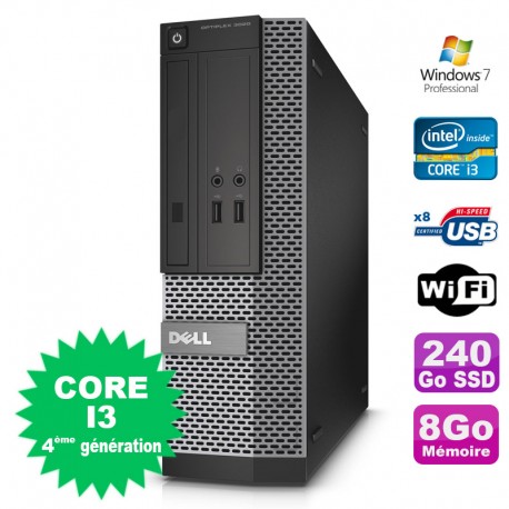 PC Dell Optiplex 3020 SFF Core I3-4130 3.4GHz 8Go Disque 240Go SSD DVD Wifi W7