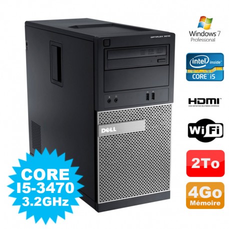 PC Tour DELL Optiplex 3010 MT Intel I5-3470 Graveur 4Go 2000Go HDMI Wifi W7