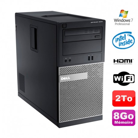 PC Tour DELL Optiplex 3010 MT Intel G2020 Graveur 8Go 2000Go HDMI Wifi W7