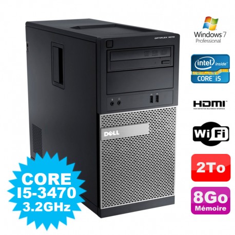 PC Tour DELL Optiplex 3010 MT Intel I5-3470 Graveur 8Go 2000Go HDMI Wifi W7