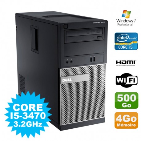 PC Tour DELL Optiplex 3010 MT Intel I5-3470 Graveur 4Go 500Go HDMI Wifi W7