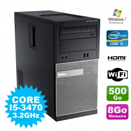 PC Tour DELL Optiplex 3010 MT Intel I5-3470 Graveur 8Go 500Go HDMI Wifi W7