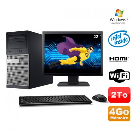 Lot PC Tour DELL 3010 MT G2020 Graveur 4Go 2To HDMI Wifi W7 + Ecran 22"