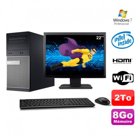 Lot PC Tour DELL 3010 MT G2020 Graveur 8Go 2To HDMI Wifi W7 + Ecran 22"