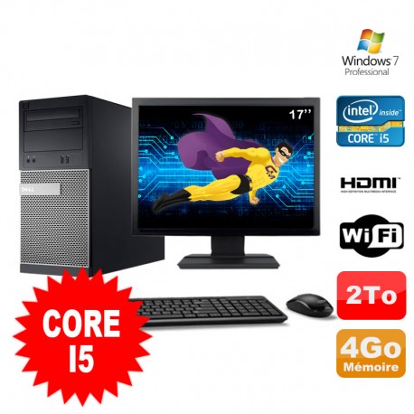 Lot PC Tour DELL 3010 MT I5-2400 Graveur 4Go 2To HDMI Wifi W7 + Ecran 17"