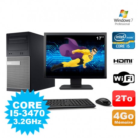 Lot PC Tour DELL 3010 MT I5-3470 Graveur 4Go 2To HDMI Wifi W7 + Ecran 17"