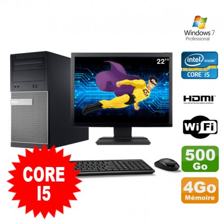 Lot PC Tour DELL 3010 MT I5-2400 Graveur 4Go 500Go HDMI Wifi W7 + Ecran 22"