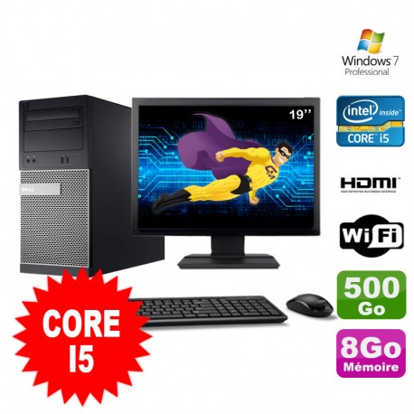 Lot PC Tour DELL 3010 MT I5-2400 Graveur 8Go 500Go HDMI Wifi W7 + Ecran 19"