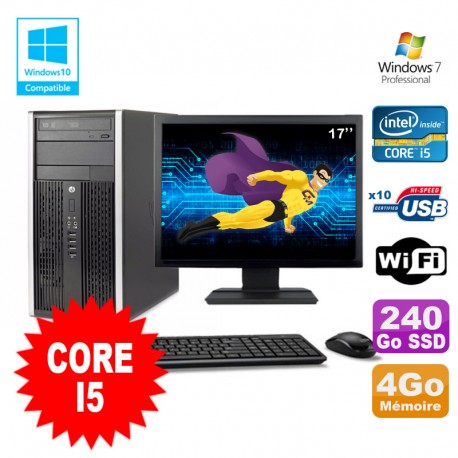 Lot PC Tour HP 8200 Core I5 3.1Ghz 4Go 240Go SSD Graveur WIFI W7 + Ecran 17