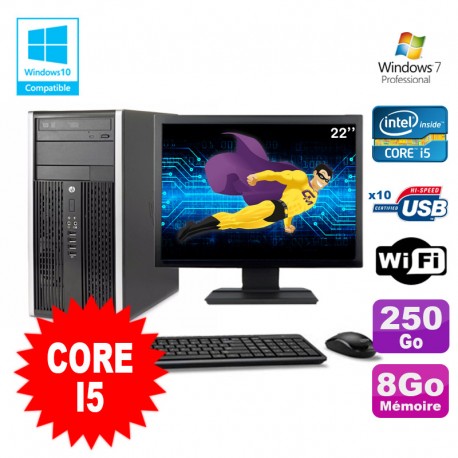 Lot PC Tour HP 8200 Core I5 3.1Ghz 8Go 250Go Graveur WIFI W7 + Ecran 22