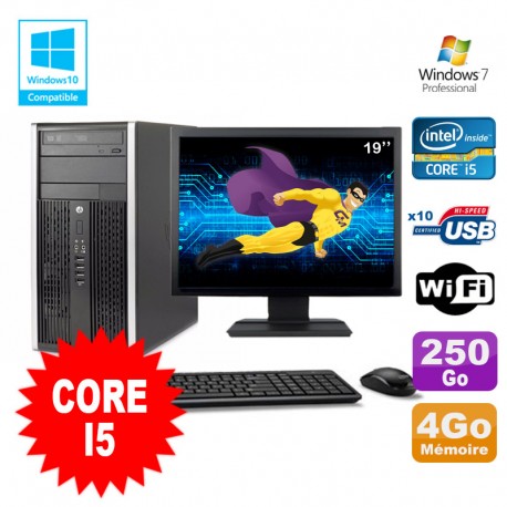 Lot PC Tour HP 8200 Core I5 3.1Ghz 4Go 250Go Graveur WIFI W7 + Ecran 19