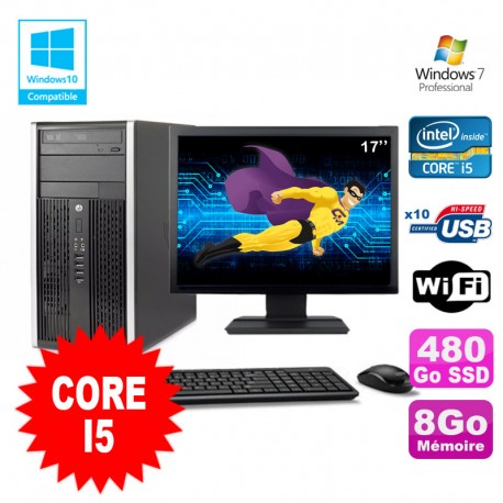 Lot PC Tour HP 8200 Core I5 3.1Ghz 8Go 480Go SSD Graveur WIFI W7 + Ecran 17