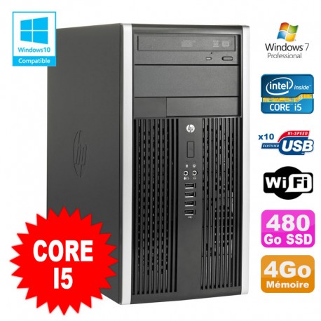 PC Tour HP Elite 8200 Core I5 3.1Ghz 4Go Disque 480Go SSD Graveur WIFI Win 7