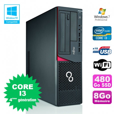 PC Fujitsu E720 E85+ SFF Core I3-4130 3.4GHz 8Go 480Go Graveur WIFI W7