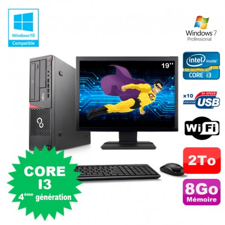 Lot PC Fujitsu E720 E85+ I3-4130 3.4GHz 8Go 2000Go Graveur WIFI W7 + Ecran 19"