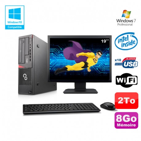 Lot PC Fujitsu E720 E85+ G3220 3GHz 8Go 2000Go Graveur WIFI W7 + Ecran 19"