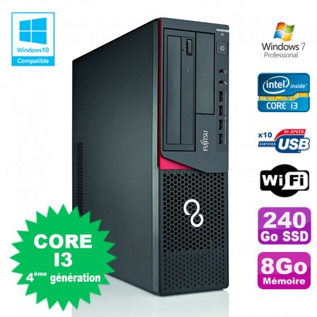 PC Fujitsu E720 E85+ SFF Core I3-4130 3.4GHz 8Go 240Go Graveur WIFI W7