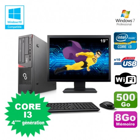 Lot PC Fujitsu E720 E85+ I3-4130 3.4GHz 8Go 500Go Graveur WIFI W7 + Ecran 19"