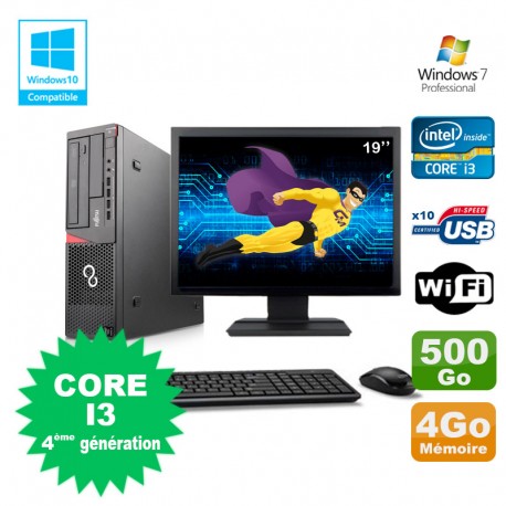 Lot PC Fujitsu E720 E85+ I3-4130 3.4GHz 4Go 500Go Graveur WIFI W7 + Ecran 19"