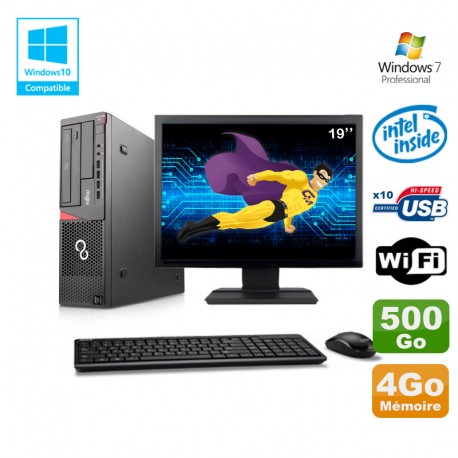 Lot PC Fujitsu E720 E85+ G3220 3GHz 4Go 500Go Graveur WIFI W7 + Ecran 19"