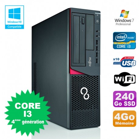 PC Fujitsu E720 E85+ SFF Core I3-4130 3.4GHz 4Go 240Go Graveur WIFI W7