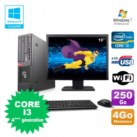 Lot PC Fujitsu E720 E85+ I3-4130 3.4GHz 4Go 250Go Graveur WIFI W7 + Ecran 19"