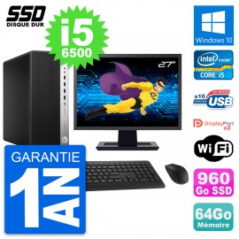 PC Tour HP EliteDesk 800 G3 Ecran 27" i5-6500 RAM 64Go SSD 960Go Windows 10 Wifi