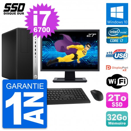 PC Tour HP EliteDesk 800 G3 Ecran 27" i7-6700 RAM 32Go SSD 2To Windows 10 Wifi