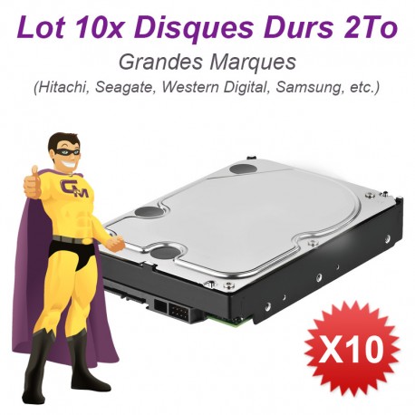 Lot de 10 Disques durs 3.5" 2To SATA Western Digital Hitachi Samsung Seagate