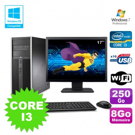 Lot PC Tour HP 8200 Core I3-2120 8Go 250Go Graveur WIFI W7 + Ecran 17