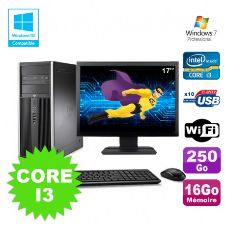 Lot PC Tour HP 8200 Core I3-2120 16Go 250Go Graveur WIFI W7 + Ecran 17