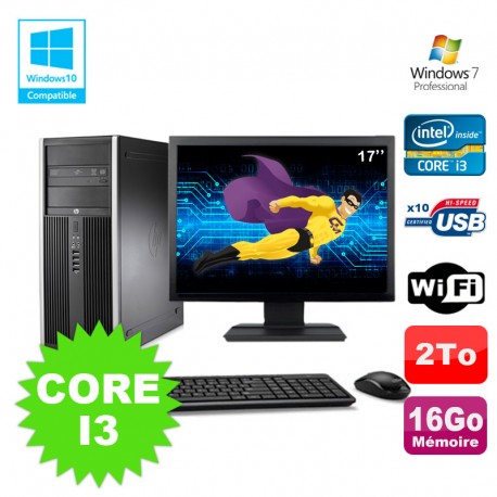 Lot PC Tour HP 8200 Core I3-2120 16Go 2To Graveur WIFI W7 + Ecran 17