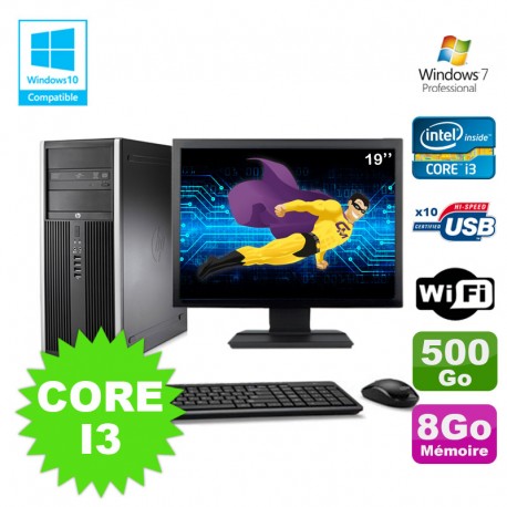 Lot PC Tour HP 8200 Core I3-2120 8Go 500Go Graveur WIFI W7 + Ecran 19