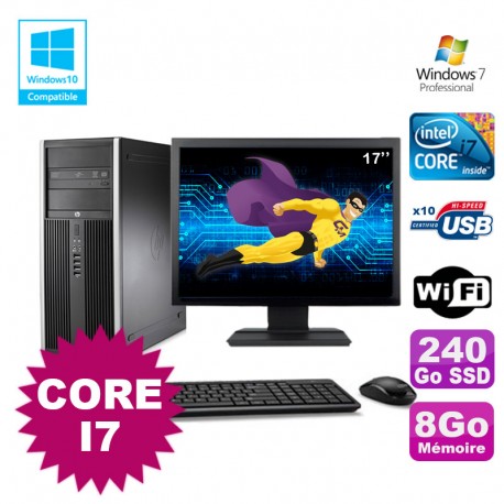 Lot PC Tour HP 8100 MT Core I7-860 8Go 240Go SSD Graveur WIFI W7 + Ecran 17"