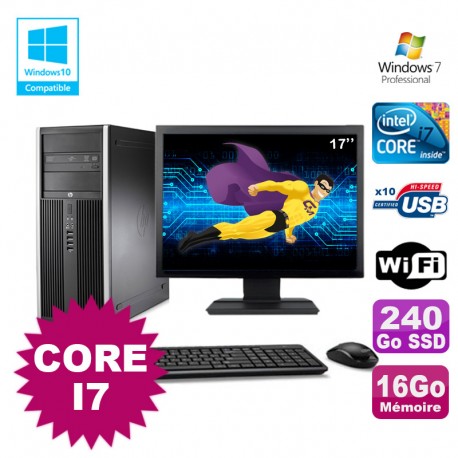 Lot PC Tour HP 8100 MT Core I7-860 16Go 240Go SSD Graveur WIFI W7 + Ecran 17"