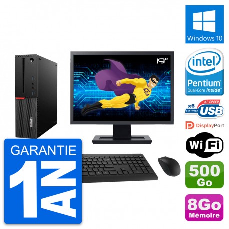 PC Lenovo M700 SFF Ecran 19" Intel G4400 RAM 8Go Disque 500Go Windows 10 Wifi