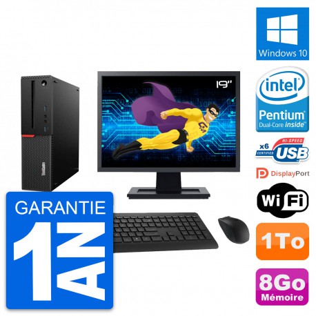 PC Lenovo M700 SFF Ecran 19" Intel G4400 RAM 8Go Disque 1To Windows 10 Wifi