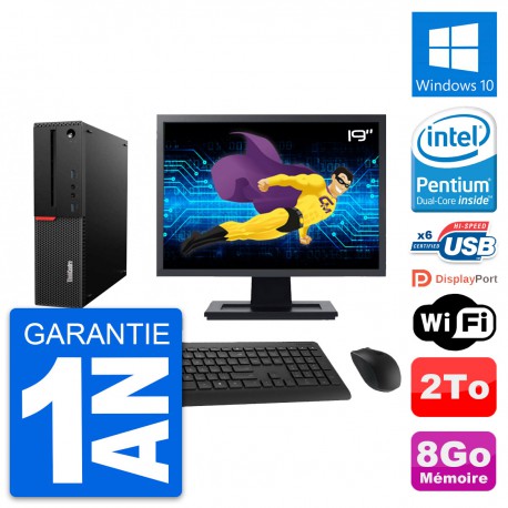 PC Lenovo M700 SFF Ecran 19" Intel G4400 RAM 8Go Disque 2To Windows 10 Wifi