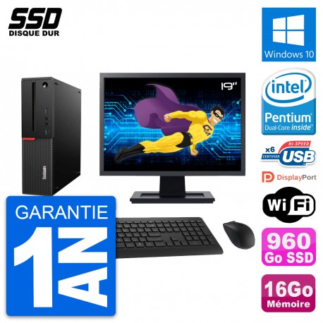 PC Lenovo M700 SFF Ecran 19" Intel G4400 RAM 16Go SSD 960Go Windows 10 Wifi