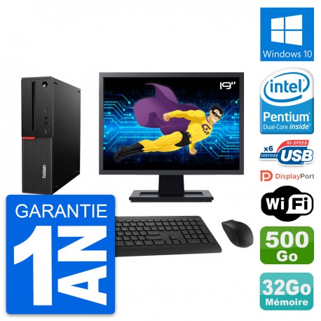 PC Lenovo M700 SFF Ecran 19" Intel G4400 RAM 32Go Disque 500Go Windows 10 Wifi