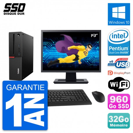 PC Lenovo M700 SFF Ecran 19" Intel G4400 RAM 32Go SSD 960Go Windows 10 Wifi