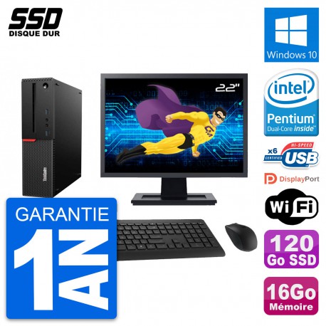 PC Lenovo M700 SFF Ecran 22" Intel G4400 RAM 16Go SSD 120Go Windows 10 Wifi