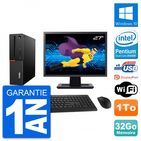 PC Lenovo M700 SFF Ecran 27" Intel G4400 RAM 32Go Disque 1To Windows 10 Wifi