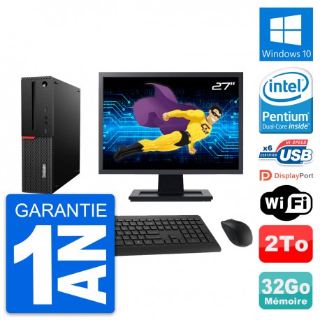 PC Lenovo M700 SFF Ecran 27" Intel G4400 RAM 32Go Disque 2To Windows 10 Wifi